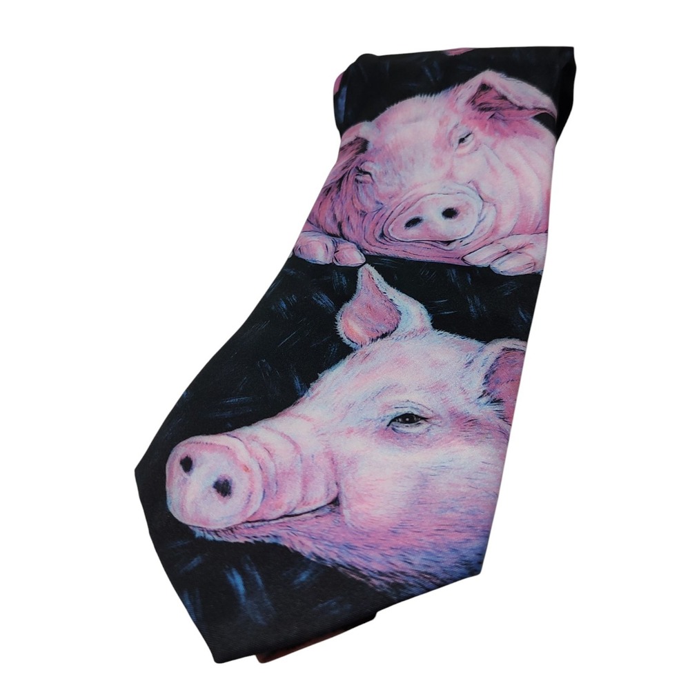 Ralph Marlin Pigs Novelty Necktie Pink Pig‎ Design Mens Made In USA Vintage 1989